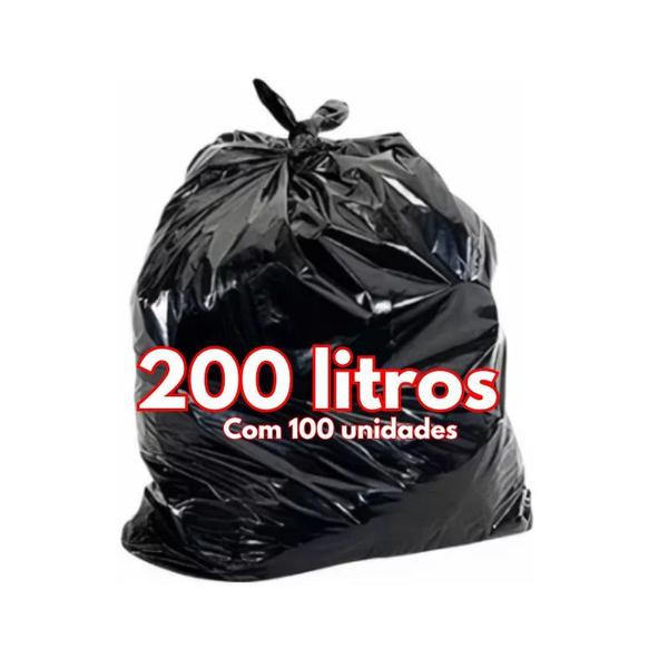 Imagem de Saco para Lixo 200 litros preto - 95x120 - Pacote com 5 kg 100 unidades