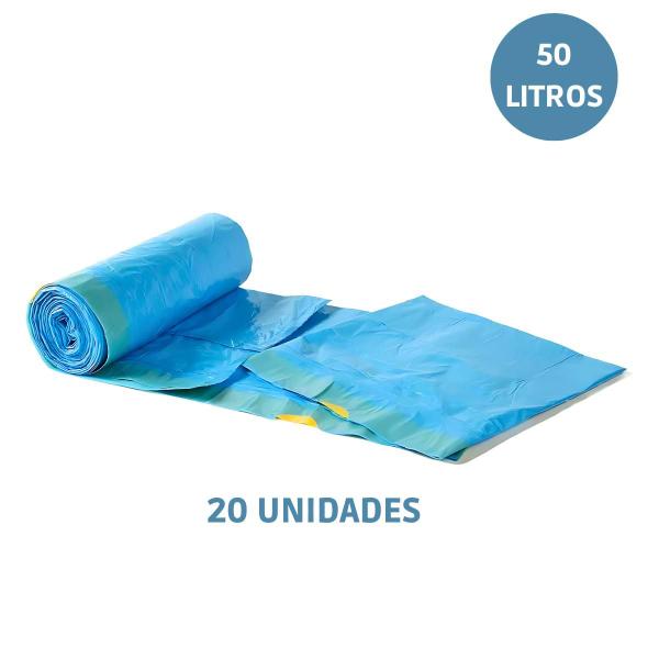 Imagem de Saco Para Lixo Com Alça 50 Litros Super Forte 20 Unidades Resistente Azul