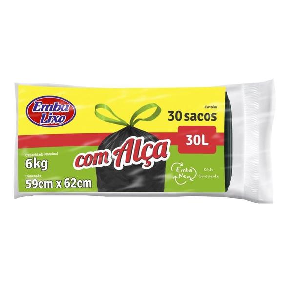 Imagem de Saco para lixo embalixo rolo com alca preto 30 litros 30x1