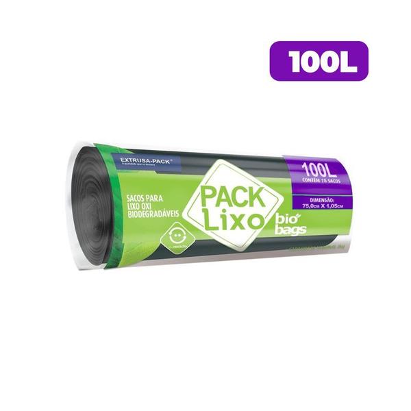 Imagem de Saco para Lixo Plástico Biodegradável 100lt Preto 15 unidades - Biobags