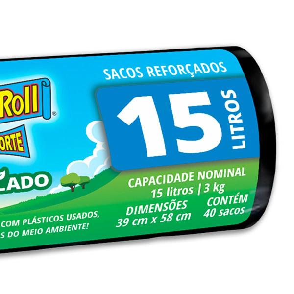 Imagem de Saco Para Lixo Super Forte Reciclado 15L 40un - Dover Roll