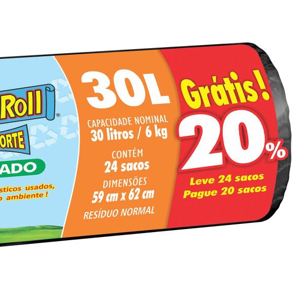 Imagem de Saco Para Lixo Super Forte Reciclado 30L 20un + 20% - Dover Roll