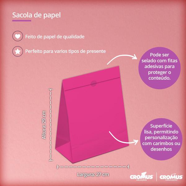 Imagem de Saco para presente e lembrancinhas Pink Sem Alça Tamanho M  27x29 cm 1 Unidade