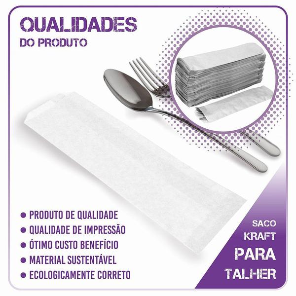 Imagem de Saco Para Talher - Papel Kraft Branco Liso (Sem Impressão) - 2000 Unidades