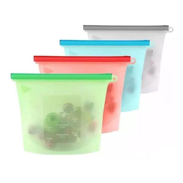 Imagem de Saco Porta Alimentos Silicone Freezer Micro E Ondas 04 Peças