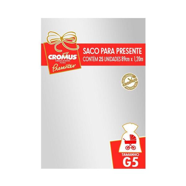 Saco Presente 89X120 Metalizado Prata 25Un Cromus Imagem de Saco Presente 89X120 Metalizado Prata 25Un Cromus