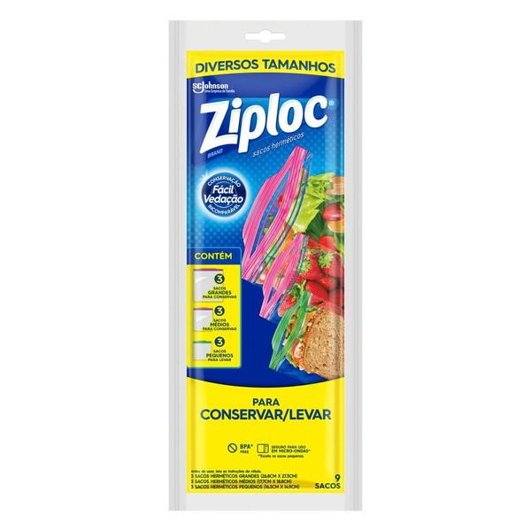 Imagem de Saco Sache Ziploc Hermético Médio com 9 unidades