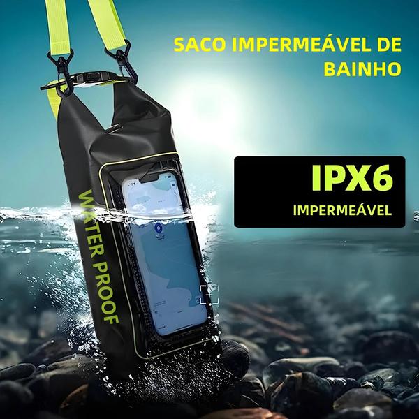 Imagem de Saco Seco 2L à Prova D'Água com Tela Sensível ao Toque - Ideal para Trekking, Rafting, Surf e Caiaque