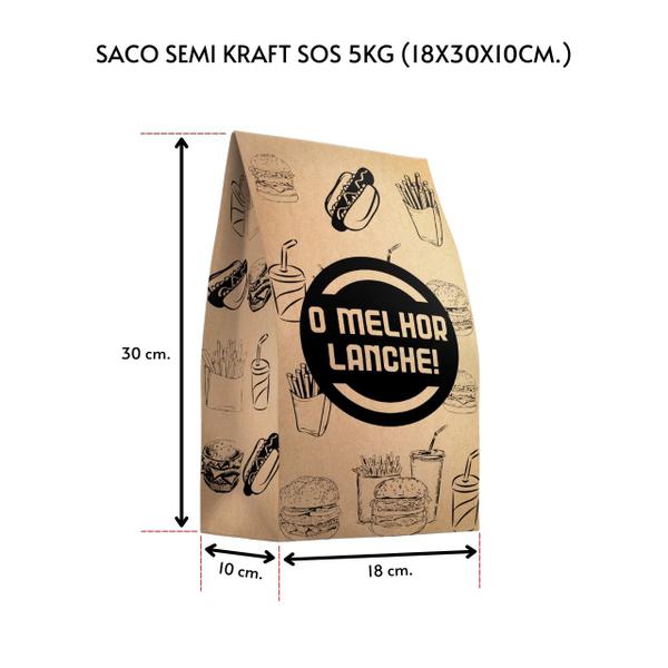 Imagem de Saco semi kraft delivery sos hambúrguer 18x30x10 5kg 100un