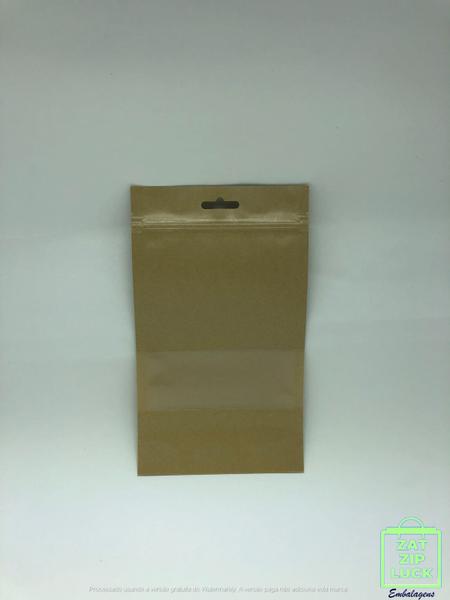 Imagem de Saco Stand Up Pouch Kraft Furo Europeu Zip 12x19x6 500 Unid