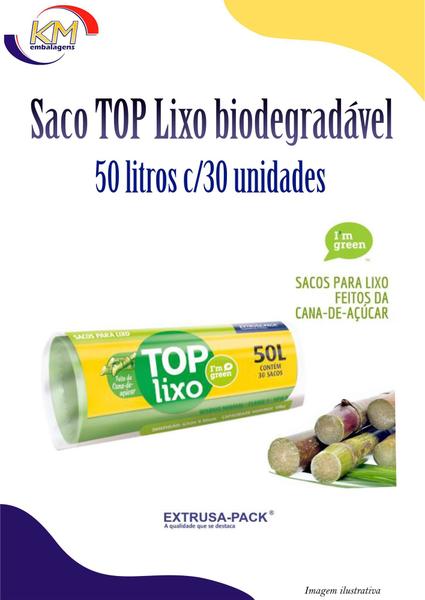 Imagem de Saco TOP Lixo 50 litros c/30 unid. biodegradável Cana de Açúcar- sustentável, selo verde (17061)