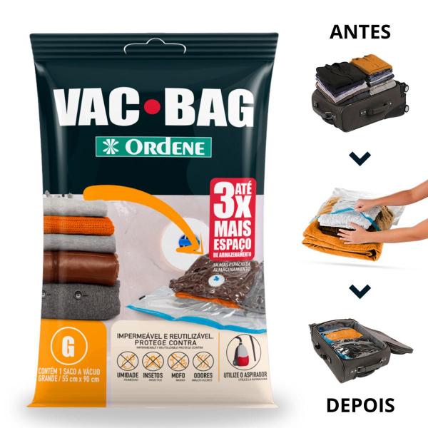 Imagem de Saco Vácuo Plástico Embalagem Vac Bag Mala de Viagem Grande 55x90