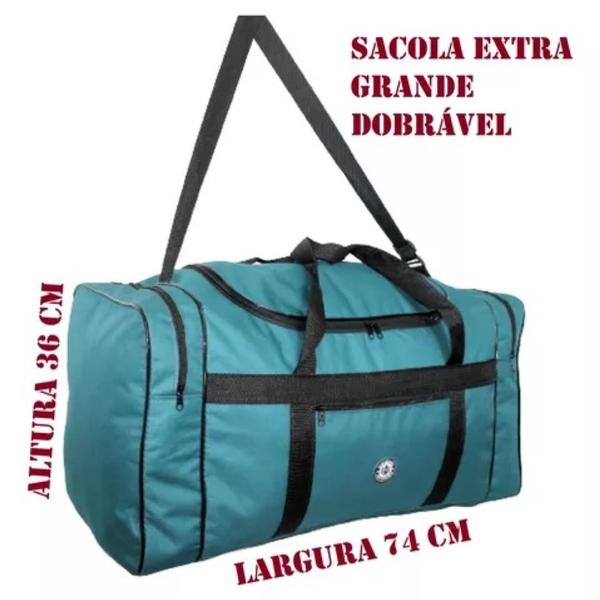 Imagem de Sacola bolsa mala de viagem extra grande poliéster dobrável alça tira colo bolso laterla e frontal