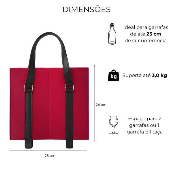 Imagem de Sacola Bolsa Reutilizável Dupla Para Vino Com Alça Para Transportar 2 Garrafas