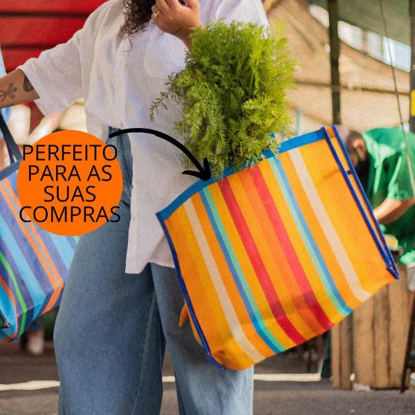 Imagem de Sacola de compras dobrável bolsa feira reforçada portátil