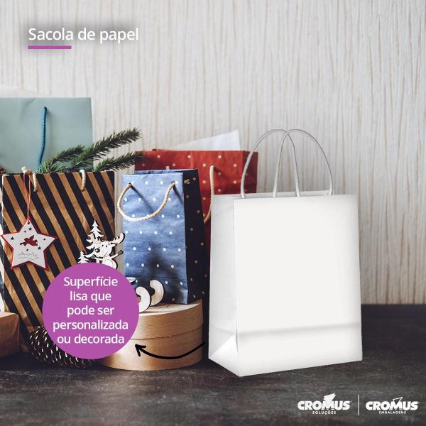 Imagem de Sacola de Papel Branco com Alça Dobravel Extra Grande 39 x 32 cm Embalagem para Presente