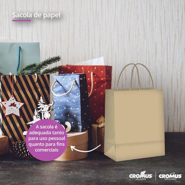 Imagem de Sacola de Papel Kraft com alça Extra Grande 39 x 32 cm Dobravel para Presentes