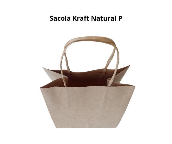 Sacola de Papel Kraft Natural Alça Torcida P 17,5x8,5x21,5cm - Dsitrbuidora Brita Imagem de Sacola de Papel Kraft Natural Alça Torcida P 17,5x8,5x21,5cm