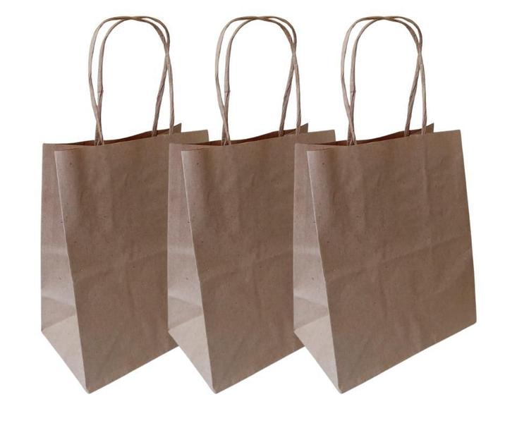 Sacola de Papel Kraft Natural Alça Torcida P 17,5x8,5x21,5cm - Dsitrbuidora Brita Imagem de Sacola de Papel Kraft Natural Alça Torcida P 17,5x8,5x21,5cm