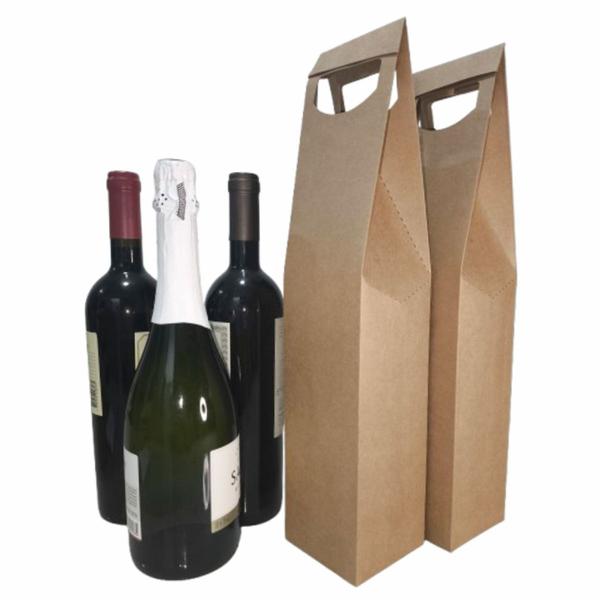 Imagem de Sacola Embalagem De Papel Kraft 280G Para Garrafa De Vinho E Bebida 20 Unidades