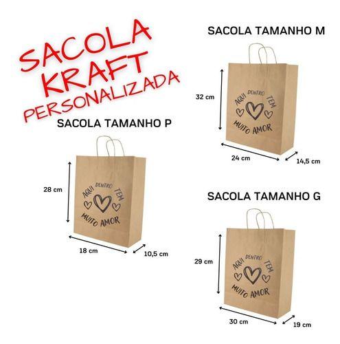 Imagem de Sacola Kraft Coração 100 Uni Com Alça Tamanho M 32x24x14