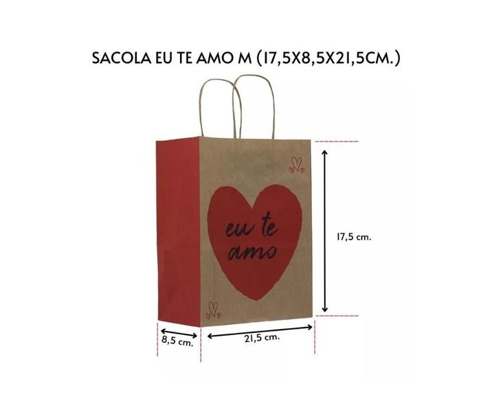 Imagem de Sacola Kraft Dia Das Maes Love Amor 17,5x8,5x21,5cm C/ 50 Un