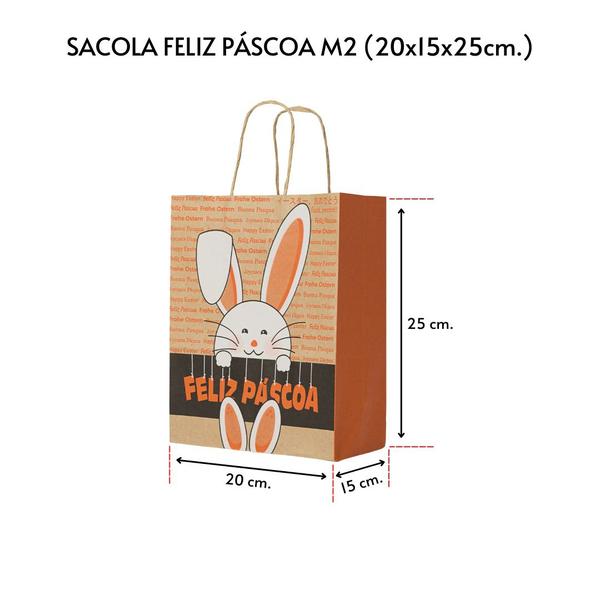 Imagem de Sacola kraft feliz pascoa m2 20x15x25 cm com 10 un.