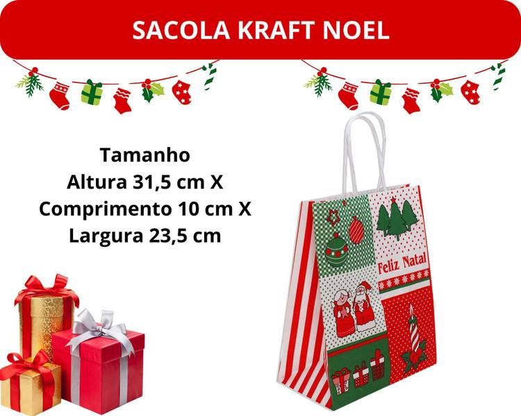 Imagem de Sacola Natalina Kraft Feliz Natal - 10 unidades