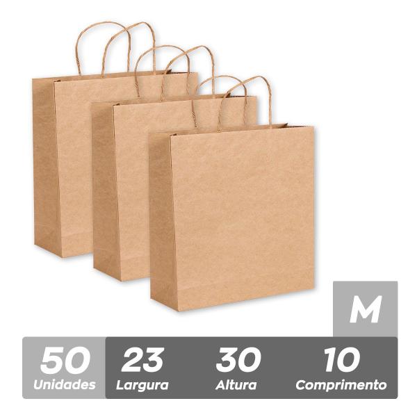 Sacola Papel Kraft Alça M 23x30x10cm 50und - Online Embalagens Imagem de Sacola Papel Kraft Alça M 23x30x10cm 50und