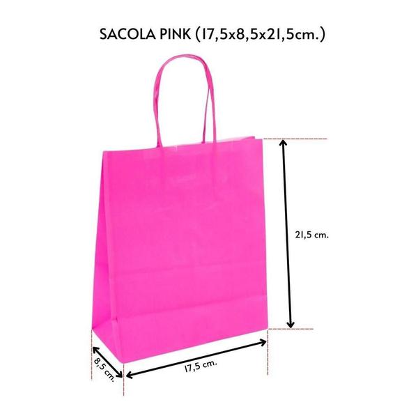 Sacola Papel Kraft Presente Pink 17,5x8,5x21,5cm - Kit 10 un. - Dsitrbuidora Brita Imagem de Sacola Papel Kraft Presente Pink 17,5x8,5x21,5cm - Kit 10 un.