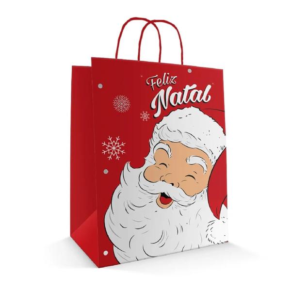 Sacola para Presente de Kraft Estampa Natal - Kit 10 Unidades 32 x 23 x 10 - Sacola Natalina - Art Color Papéis Imagem de Sacola para Presente de Kraft Estampa Natal - Kit 10 Unidades 32 x 23 x 10 - Sacola Natalina