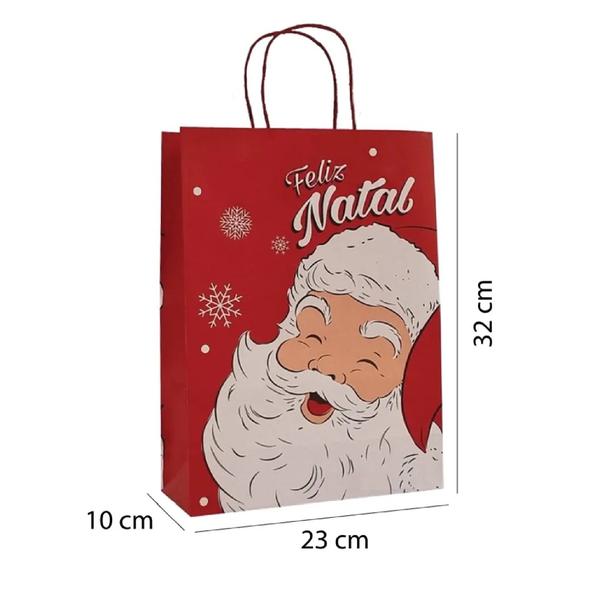Sacola para Presente de Kraft Estampa Natal - Kit 10 Unidades 32 x 23 x 10 - Sacola Natalina - Art Color Papéis Imagem de Sacola para Presente de Kraft Estampa Natal - Kit 10 Unidades 32 x 23 x 10 - Sacola Natalina
