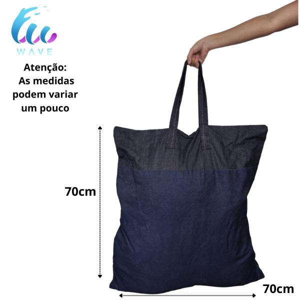 Imagem de Sacola Sacolão Bolsa Em Jeans Grande Sacoleiro mudança viagem Reforçada