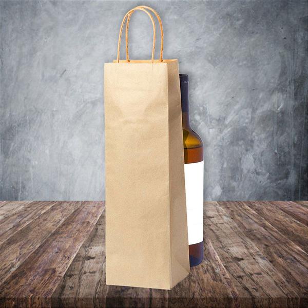 Imagem de Sacolas Kraft Para Vinhos Bebidas - Lisa Sem Impressão (100 Unidades)