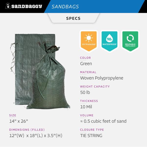 Imagem de Sacos de areia Sandbaggy Heavy Duty para inundações 14x26cm 100 sacos