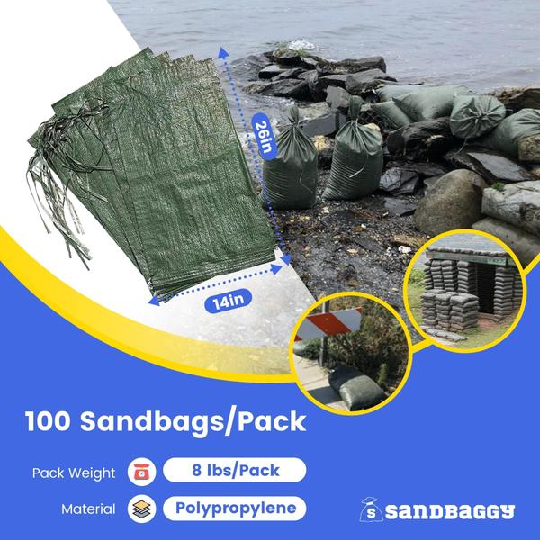 Imagem de Sacos de areia Sandbaggy Heavy Duty para inundações 14x26cm 100 sacos