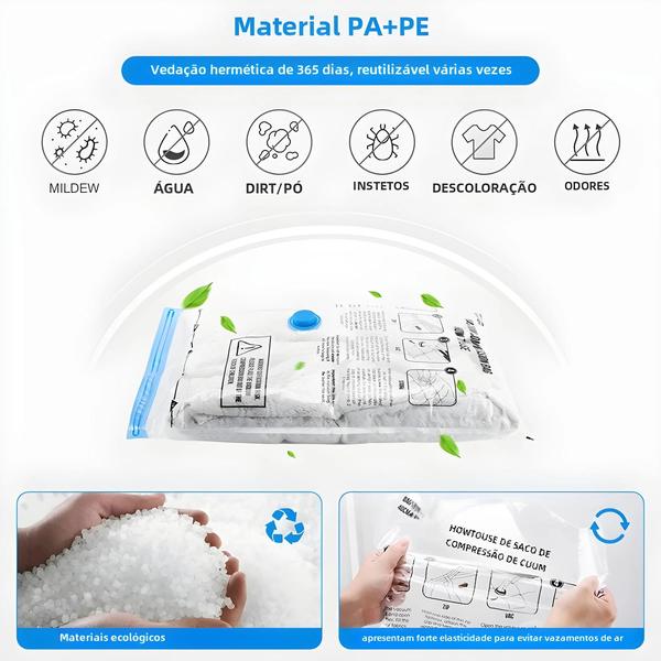 Imagem de Sacos de Armazenamento a Vácuo (8-18 Peças) - Com Bomba de Ar Recarregável para Viagem