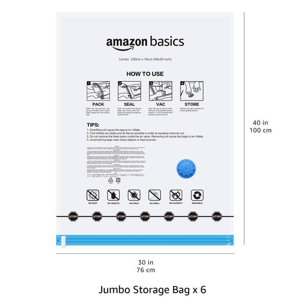 Imagem de Sacos de armazenamento com compressão a vácuo que economizam espaço Jumbo x6