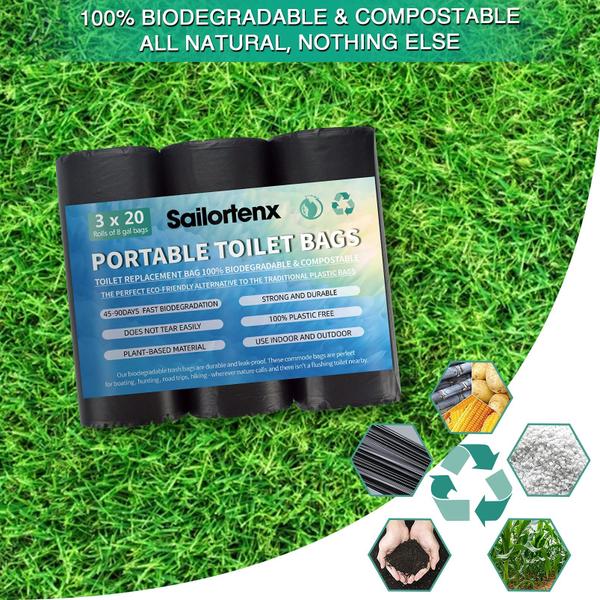 Imagem de Sacos de banheiro portáteis Sailortenx 60 unidades 30L biodegradáveis