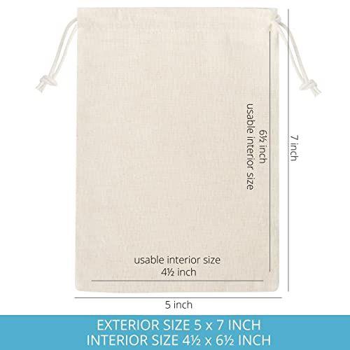 Imagem de Sacos de cordão de muslin 100% algodão 12-Pack para presentes de despensa de armazenamento (5 x 7 polegadas - 12 pacote, bege)