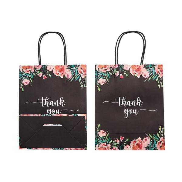 Imagem de Sacos de presente DjinnGlory Floral Thank You Black 25x20x10cm 50P