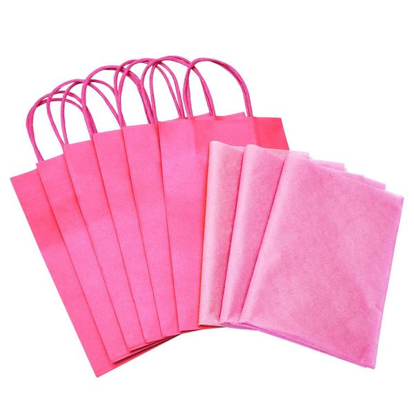 Imagem de Sacos de presente DjinnGlory Hot Pink Paper com alças, pacote com 24