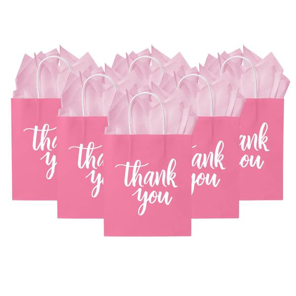 Imagem de Sacos de presente DjinnGlory Pink Thank You com alças 25x20x10cm 50 unidades