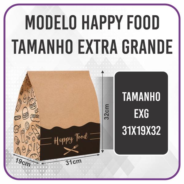 Imagem de Sacos Kraft Delivery HappyFood (31x19x32) EXG - 50 unidades