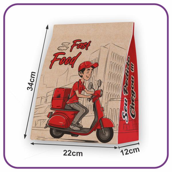 Imagem de Sacos Kraft Delivery - M (22x12x34) - 100 unidades - Modelo (Motoboy) FastFood