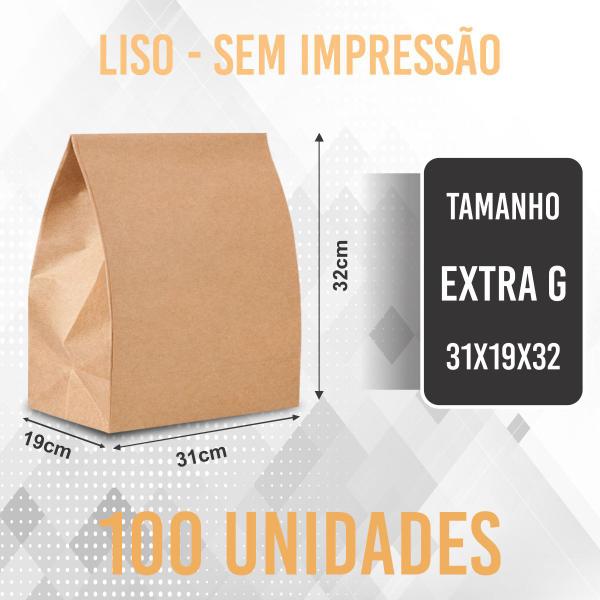 Imagem de Sacos Kraft Para Delivery - EXG (31x19x32) - 100 unidades - Sem Impressão - Liso