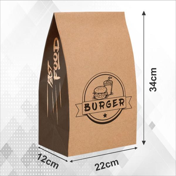 Imagem de Sacos Kraft Para Delivery - M (22x12x34) - 200 unidades - Modelo Burger