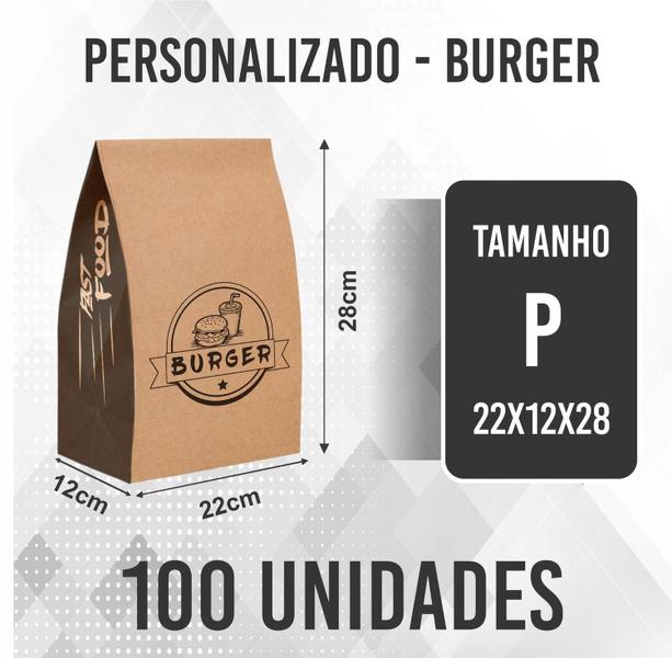 Imagem de Sacos Kraft Para Delivery - P (22x12x28) -  100 unidades - Modelo Burger