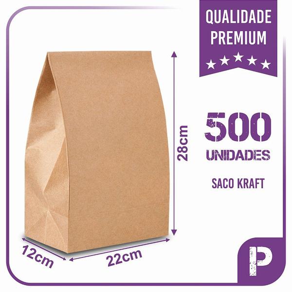 Imagem de Sacos Kraft Para Delivery - P (22x12x28) -  500 unidades - Sem Impresão - Liso