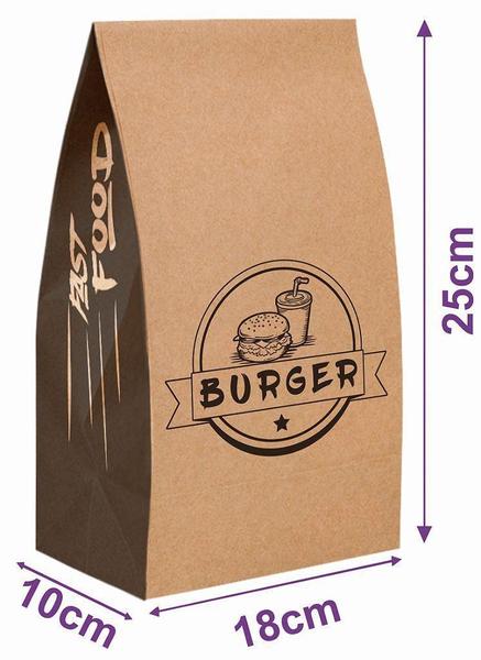 Imagem de Sacos Kraft Para Delivery - PP (18x10x25) - 100 unidades - Modelo Burger